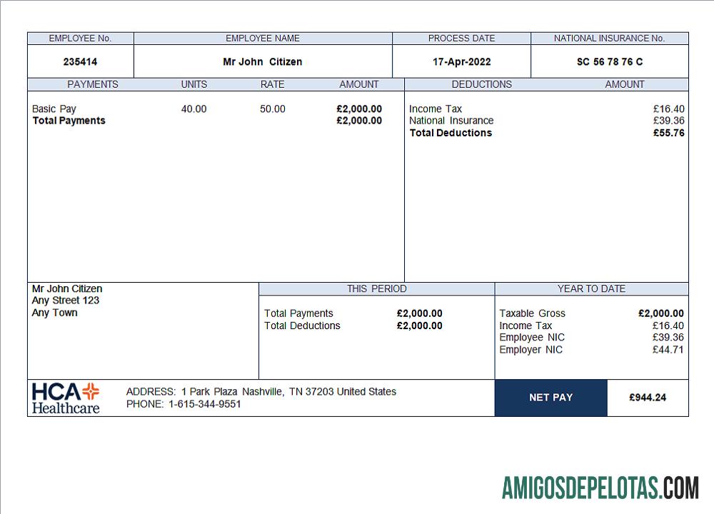 Folha de funcionários da empresa de saúde dos EUA exemplo real